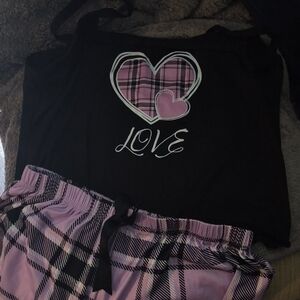 Plaid Heart Love Sleepwear Set